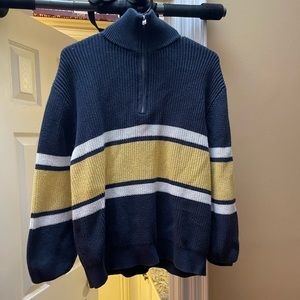 TNA aritzia blue and yellow knit half zip